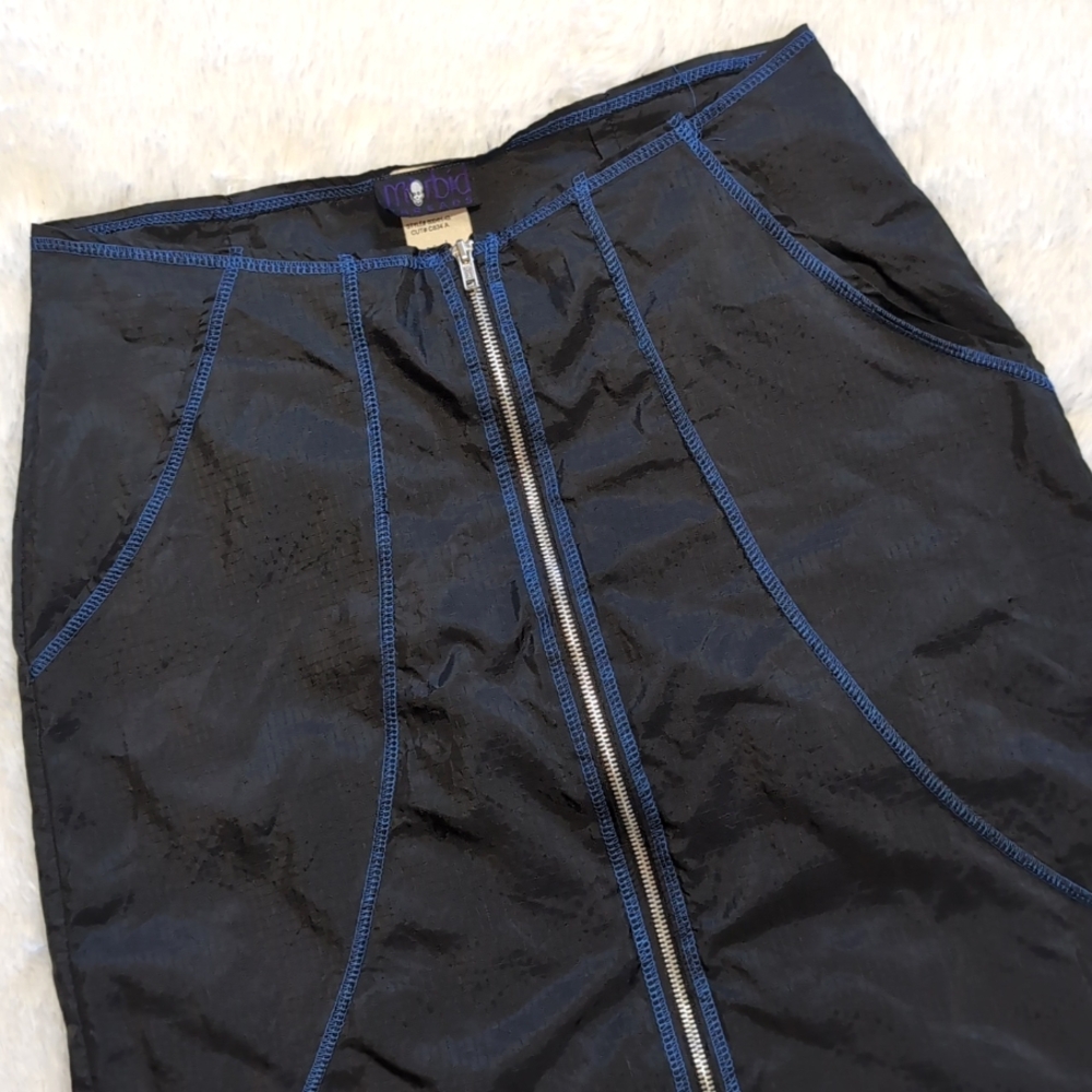 1999 Vintage Morbid Threads 100% Nylon Black & Blue Zip Front Skirt XL - Picture 2 of 15